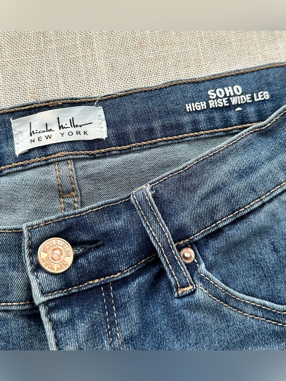 Nicole Miller SoHo High Rise Wide Leg Jeans Size 8 Blue Denim Ankle Pin Tuck - Picture 4 of 7